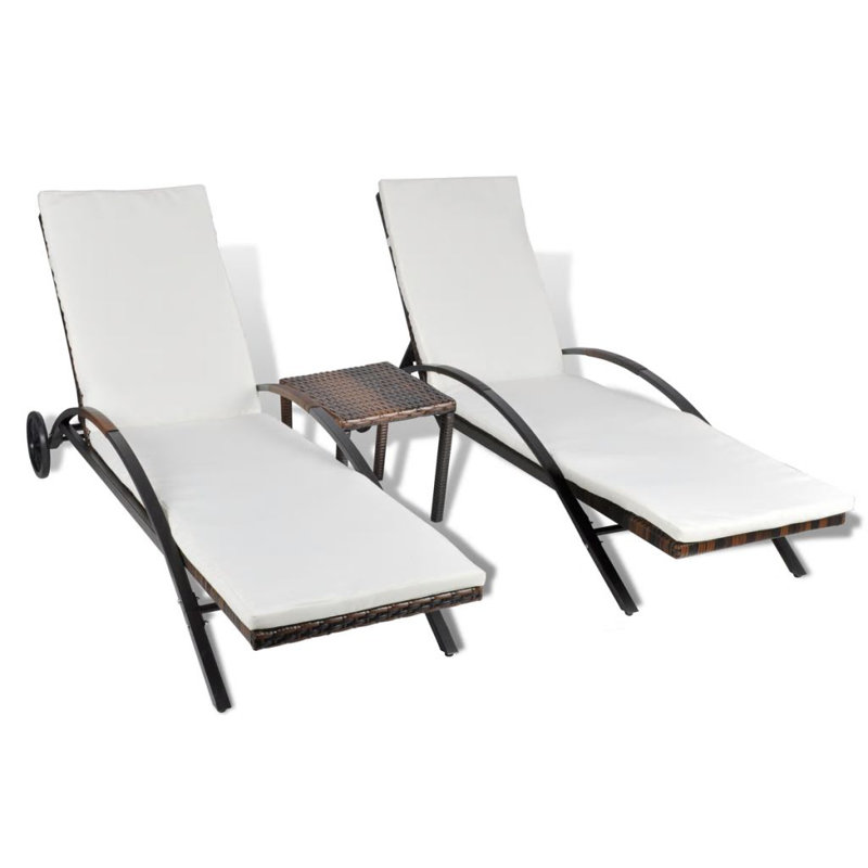 Viveiros 80" Long Single chaise with Cushions and Table, Brown