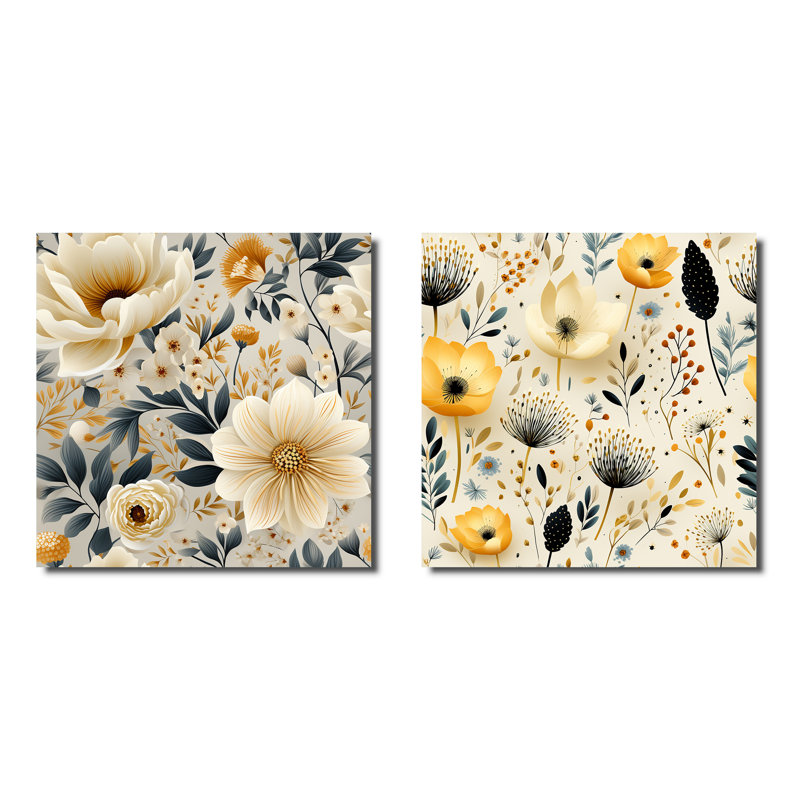 Clea - Ensemble de 2 collages carrés botaniques abstraits, H 30 po x l 61 po, Toile tendue