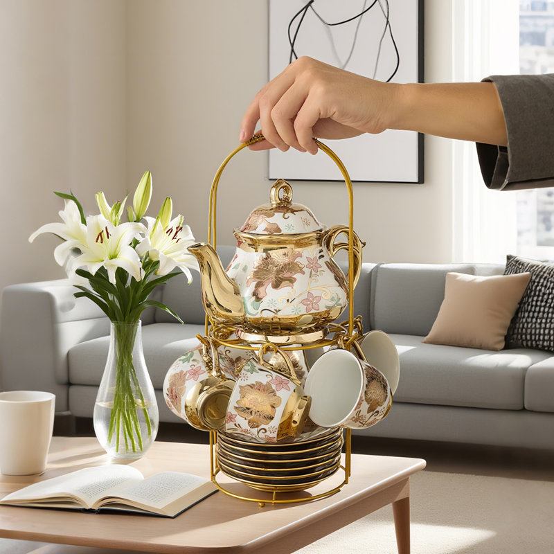 Gold Electroplated Ceramic Tea & Coffee Set