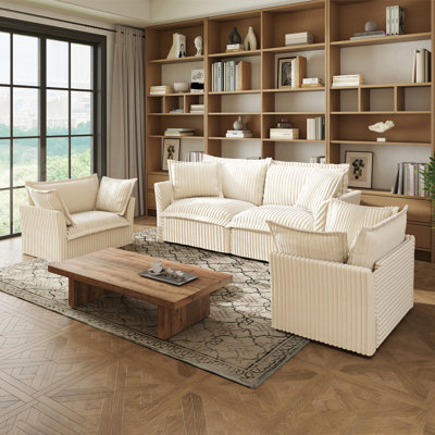 3 Piece Sofa Set, Sofa Set Include 2- Piece Of Arm Chair And One 2-Seat Sofa, Space Casual Sofa Set For Living Room Corduroy