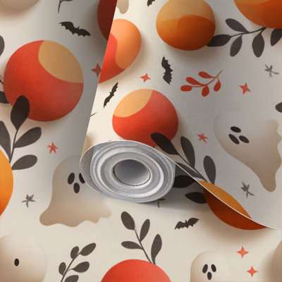 Papier de contact à peler et coller papier peint minimaliste Halloween mignon fantômes mignons auto-adhésifs et amovibles 24 po x 118 po (60 x 300 cm)