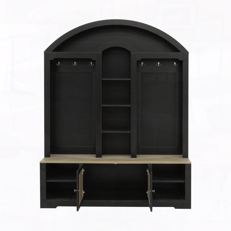 Modern Multifunctional Wardrobe with Storage and Hooks, Black/Natural