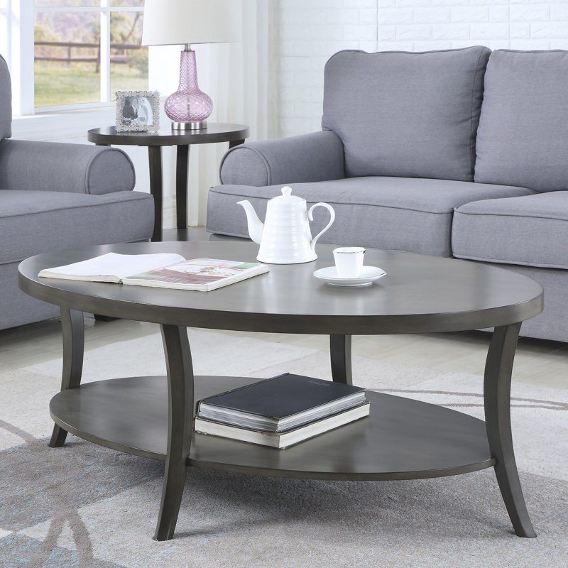 Contemporary Oval Shelf Coffee Table, Gray