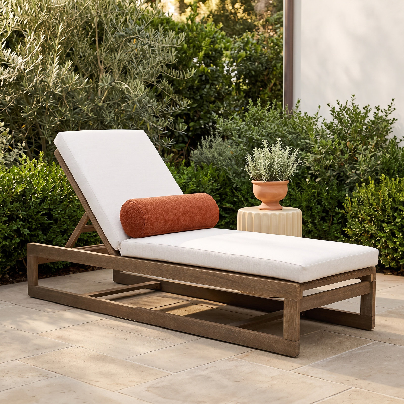 27" Eucalyptus Patio Chaise Lounge