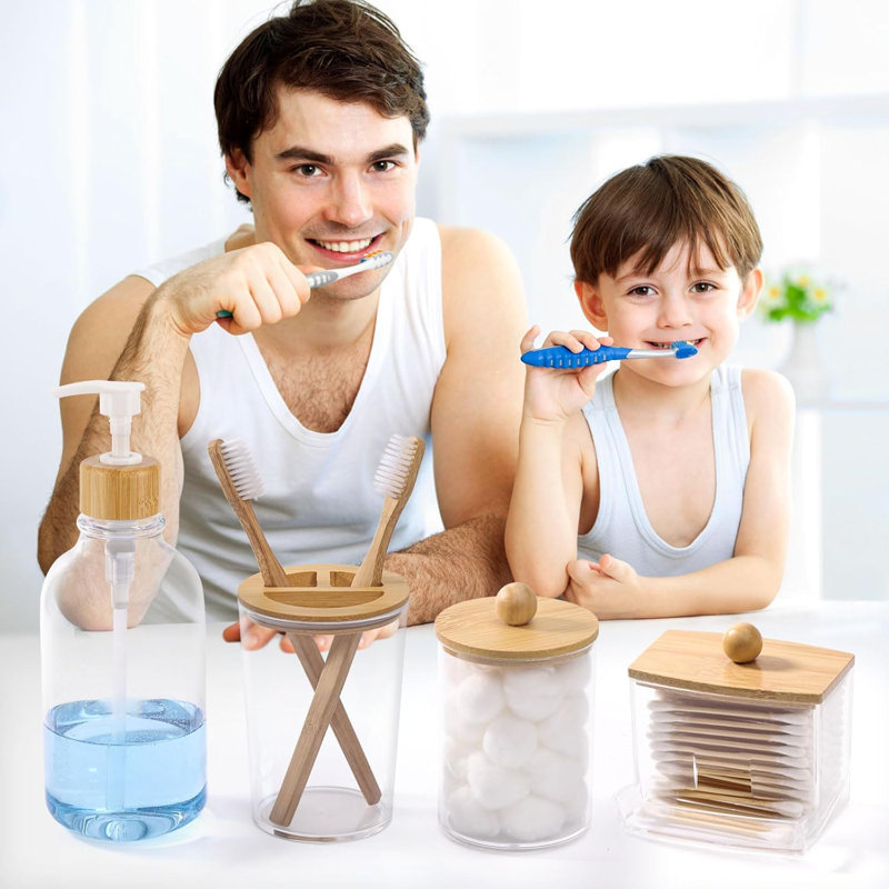 Bamboo Bathroom Accessories Set 4 Pcs
