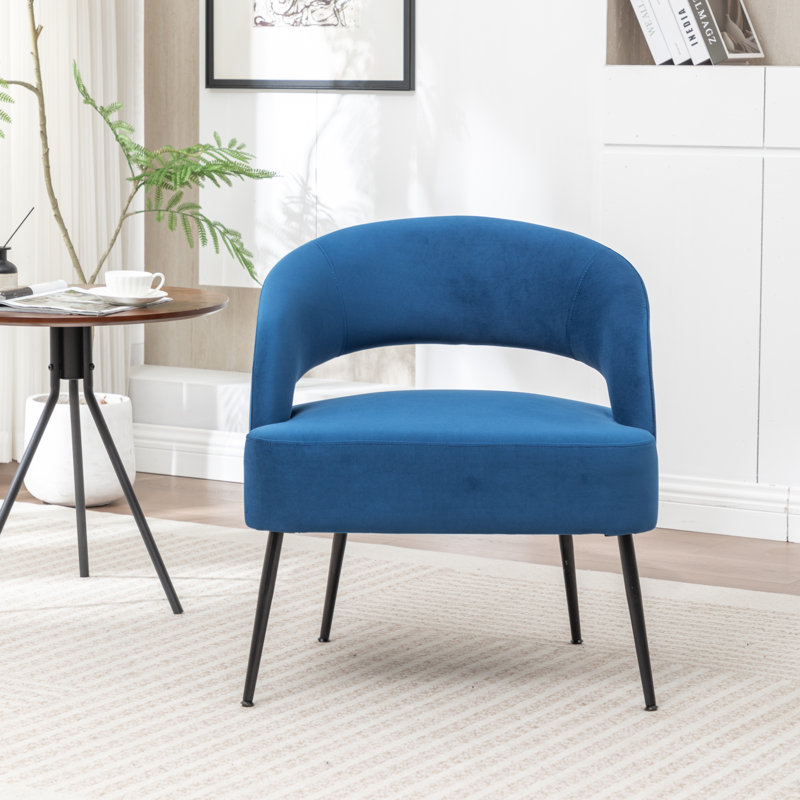 Fauteuil en velours avec pieds noirs Mann, Bleu