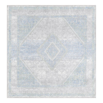 Tapis oriental en polyester tissé à la machine en gris / vert / bleu Massie