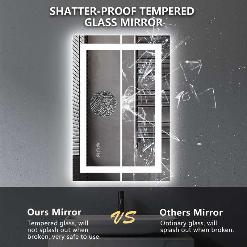 Akilan Frameless LED Vanity Mirror with Front-lit and Back-lit, Memory Function, 3 Color Temperatures & Dimmable Light, Anti-fog Tempered Glass ETL Mirror