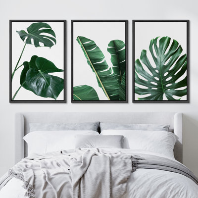 Minimal Botanical Vibrant Green Monstera and Banana Leaf Trio Botanical