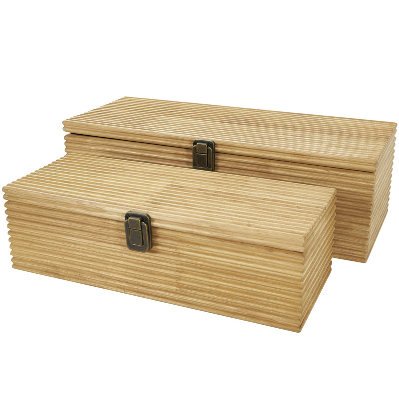 Handmade Natural Wood Lidded Storage Box Set