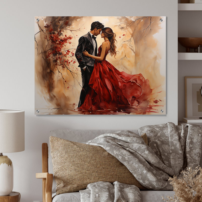 Couple de mariage, amour éternel - paysage romantique, art mural en acrylique, H 12 po x l 20 po