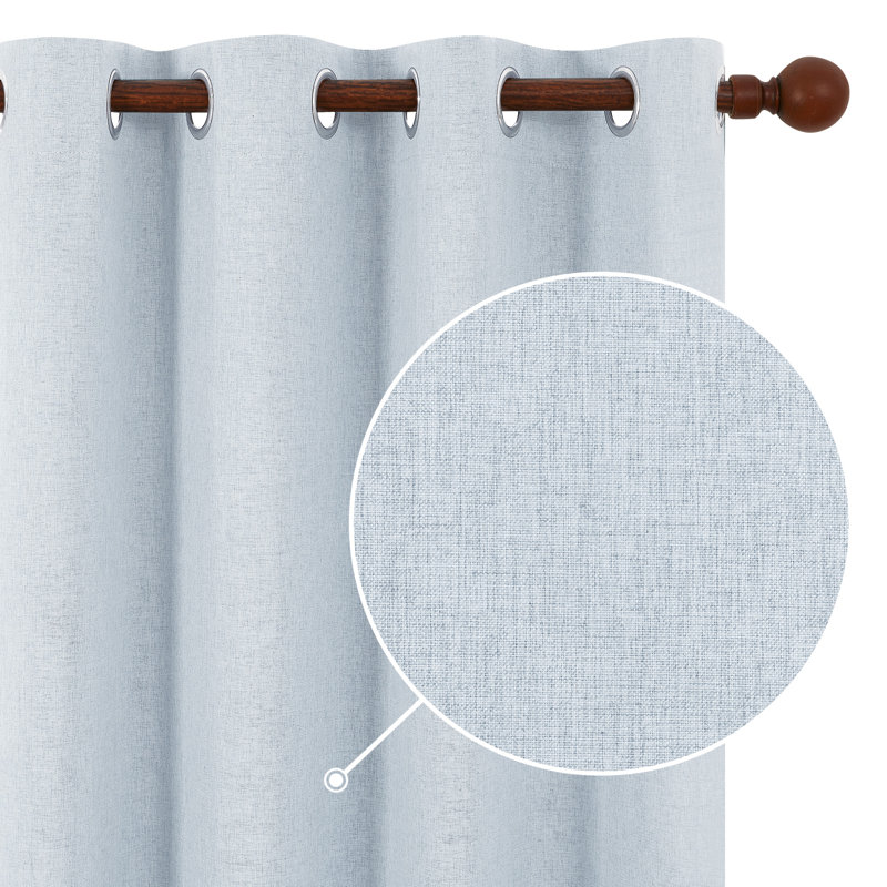 Lythrodontas Faux Linen Total Blackout Curtain Panels, 52" W x 96" H, Light Blue