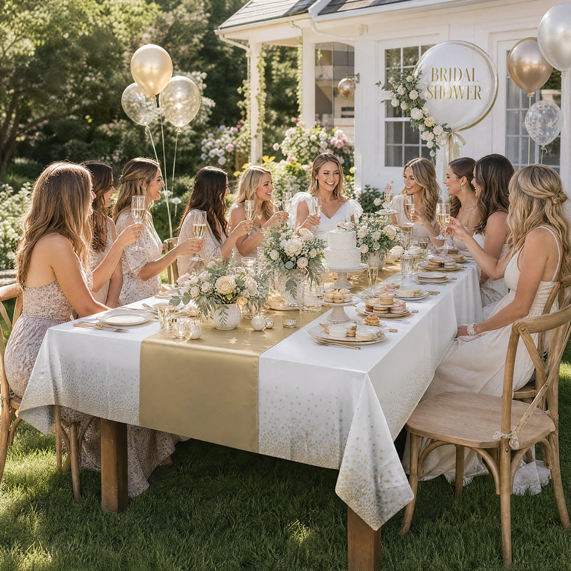 Ensemble de nappes jetables et chemin de table en satin, Blanc