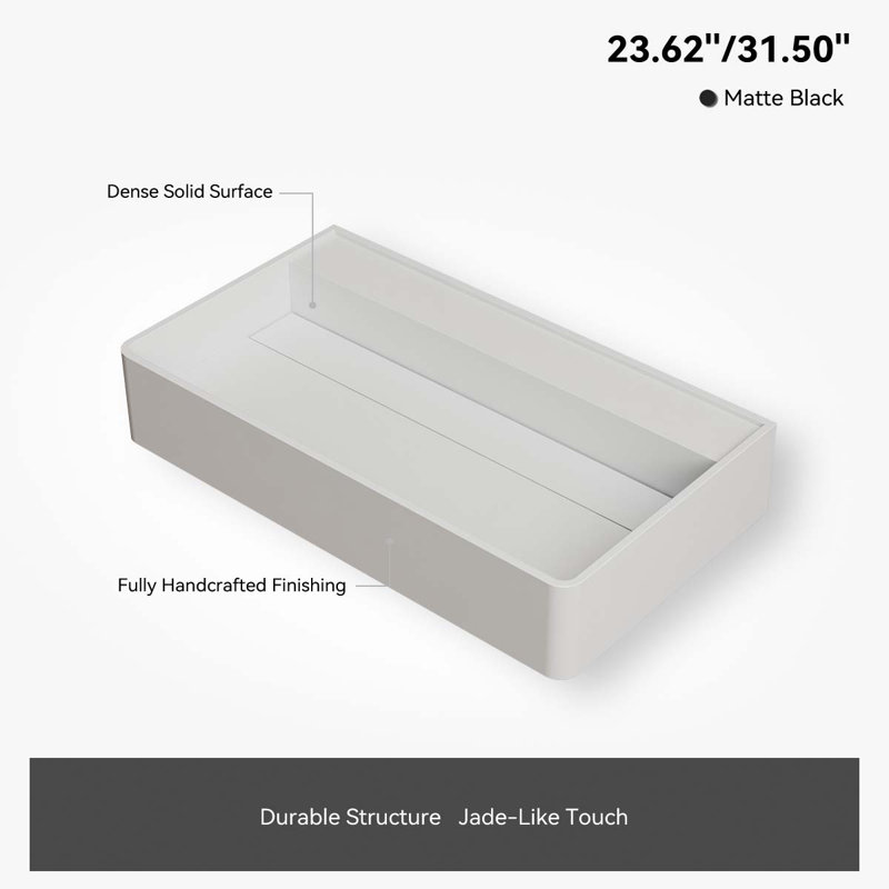 Évier rectangulaire à fixation murale 24 po x 17 po Monblari blanc mat, L 23,62 po x l 16,93 po x H 5,91 po, Blanc mat