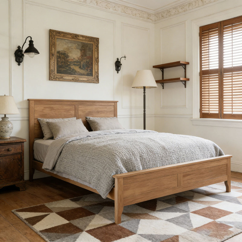 Modern Solid Wood Platform Bed, King, Seadrift