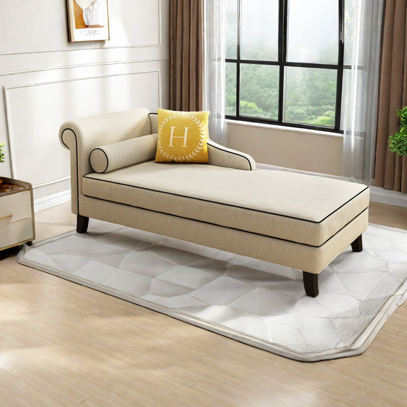 Chaise longue rembourrée Gibeon, Accoudoir à gauche (vu de face), Mélange de lin beige