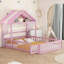 Lit en bois avec rampes et tête de lit détachable en forme de maison, lit double avec support pour enfants, structure de maison de jeu de style Montessori pour filles, rose-29099158-29099156