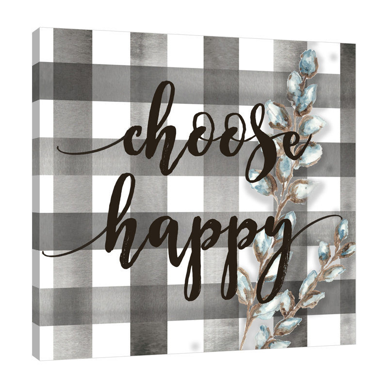 "Buffalo Check: Choisissez heureux", toile tendue par Trinx, H 12 po x l 12 po x P 1,5 po