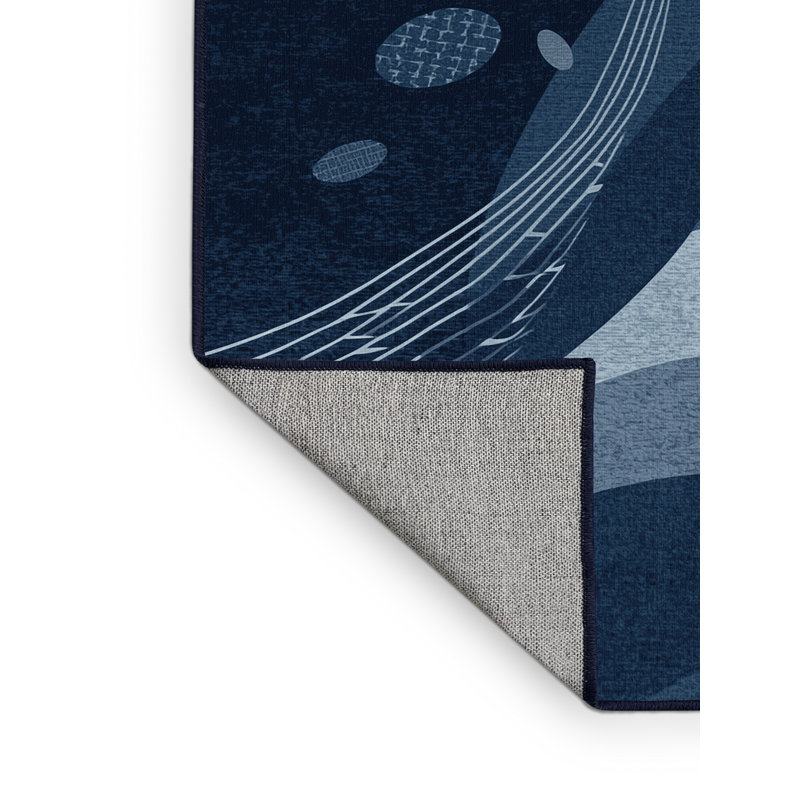 Machine Washable Elkton Easter Egg Basket Modern Abstract Rug in Blue – Navy Binding, 2x4