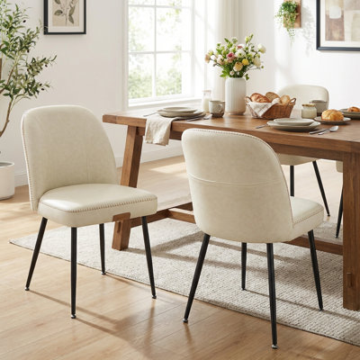 Mid-Century Modern Upholstered Dining Chairs, Synthetic Leather With Storage Pocket