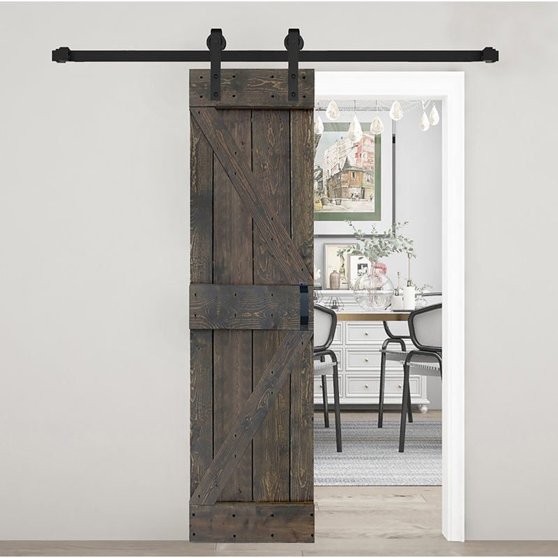 K Series Solid Wood Sliding Barn Door with Installation Hardware Kit (Smoky Gray), 24 po x 84 po