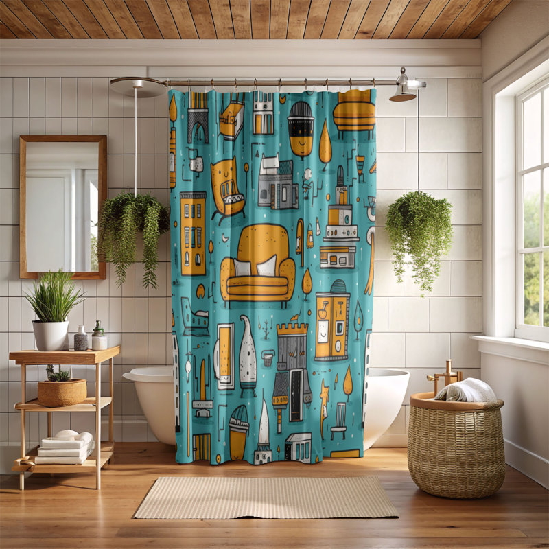 Merry City - Rideau de douche Premium, H 74 po x l 71 po
