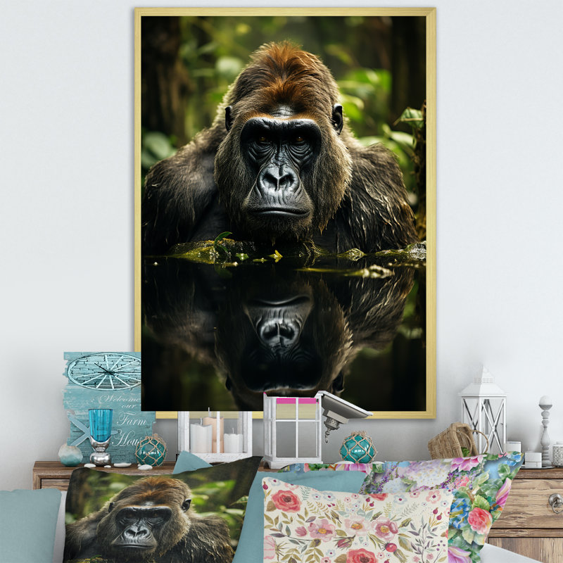 «Gorilla Serenity», photographie sur toile, H 40 po x l 30 po x P 1,5 po, Cadre doré simple