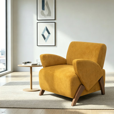 Fauteuil d'appoint de style Mid-Century moderne, fauteuil rembourré avec pieds en bois, méridienne rétro pour salon, chambre à coucher, bureau