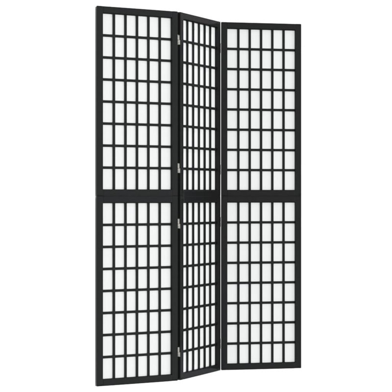 Leunne 170cm H Solid Wood Folding Room Divider, Black, 3