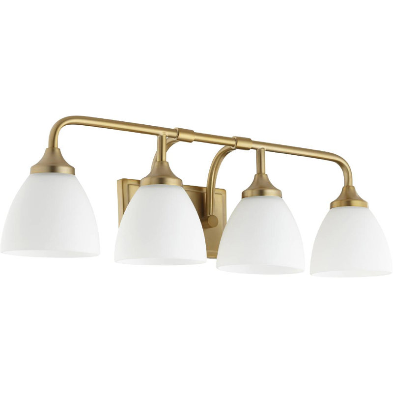 Momsen 4 Light Frosted Dimmable Vanity Light, Aged Brass