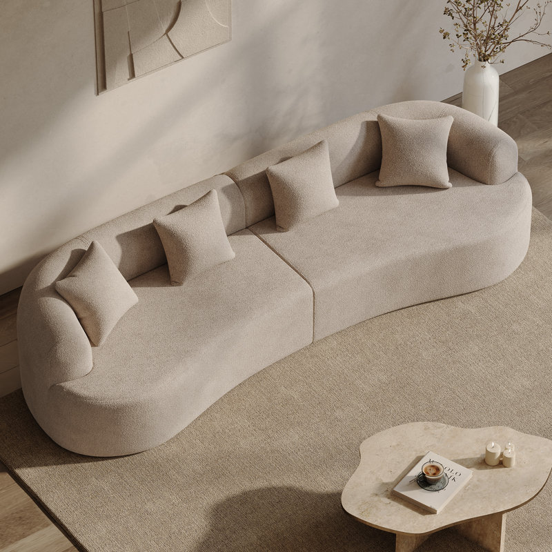 Canapé incurvé désossé en mousse à haute densité et sans assemblage requis, Marron clair, H 24,8 po x l 130,7 po x P 40,16 po