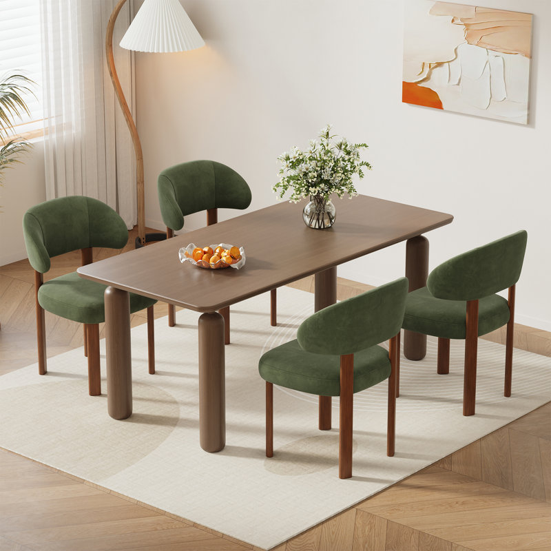 Chaises de salle à manger modernes rembourrées avec dossier incurvé et pieds en bois massif, Vert