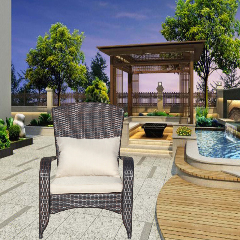 Chaise de patio avec coussins (coussin beige), Beige, Brun