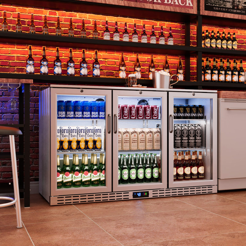 Réfrigérateur à barre arrière de 53 pouces 11,4 pieds cubes, réfrigérateur à boissons sous le comptoir et glacière avec 3 portes en verre, refroidisseur de bouteilles en acier inoxydable pour bar à domicile