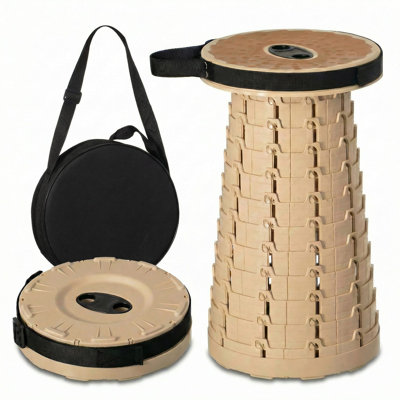  Collapsible Stool With Carry Bag, 550 Lbs Capacity Telescopic Adjustable Round Seat For Picnic Camping Fishing Hiking Travel Outdoor Events And Home Use With Expandable Design, Beige