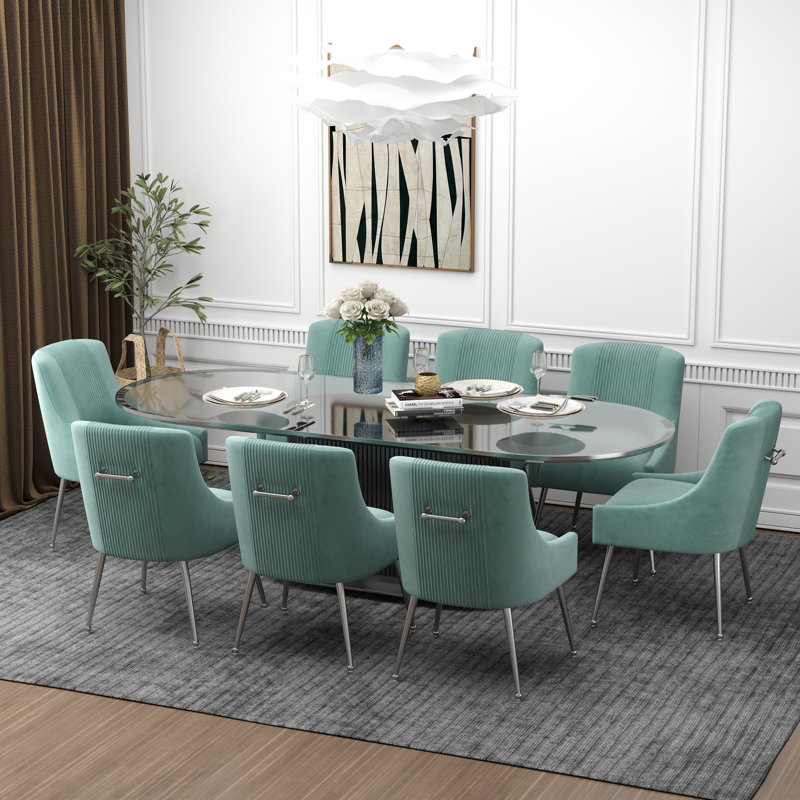 Farr Velvet Upholstered Side Chair With Silver Legs, Green