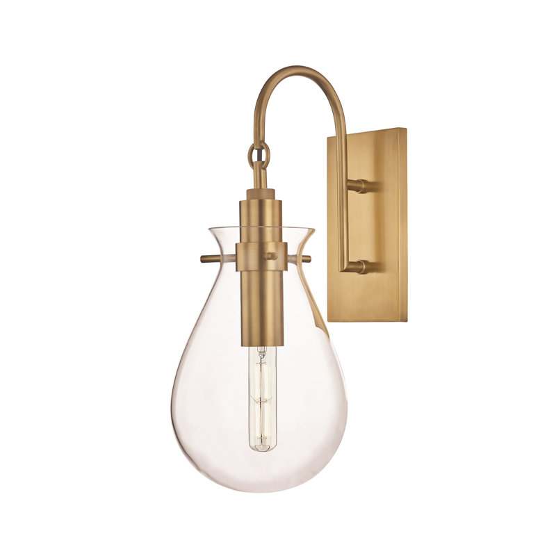 Glass 1-Light Armed Sconce, Aged Brass