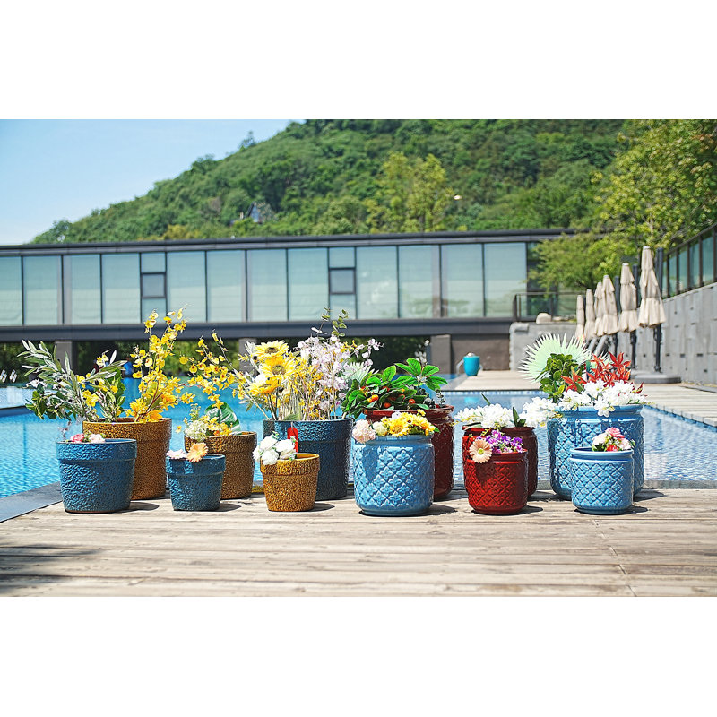 3 pots de fleurs en céramique, pot de fleurs moderne, Bleu