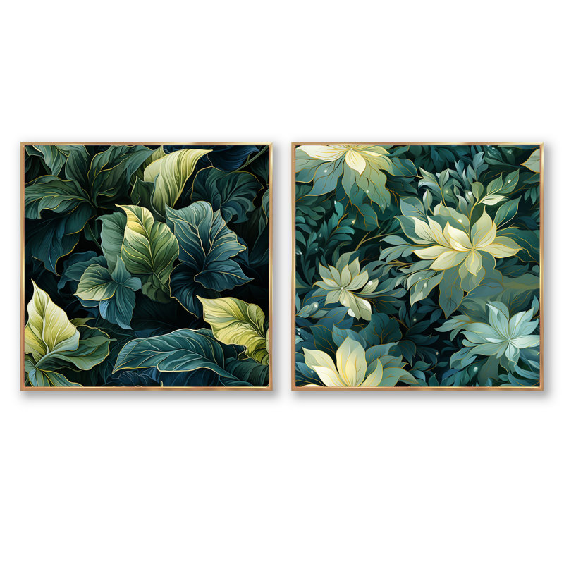 Hedlund - Ensemble de 2 collages carrés abstraits, Cadre flottant doré, H 30 po x l 61 po