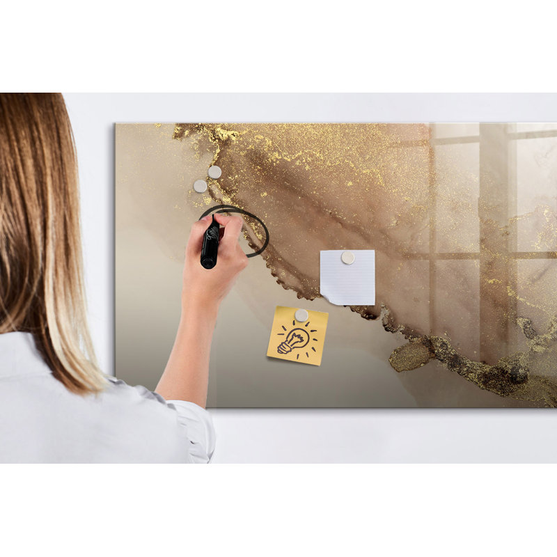 Magnetic Memo Board Whiteboard - 120 x 60 cm - With Marker and Magnets - Golden marble