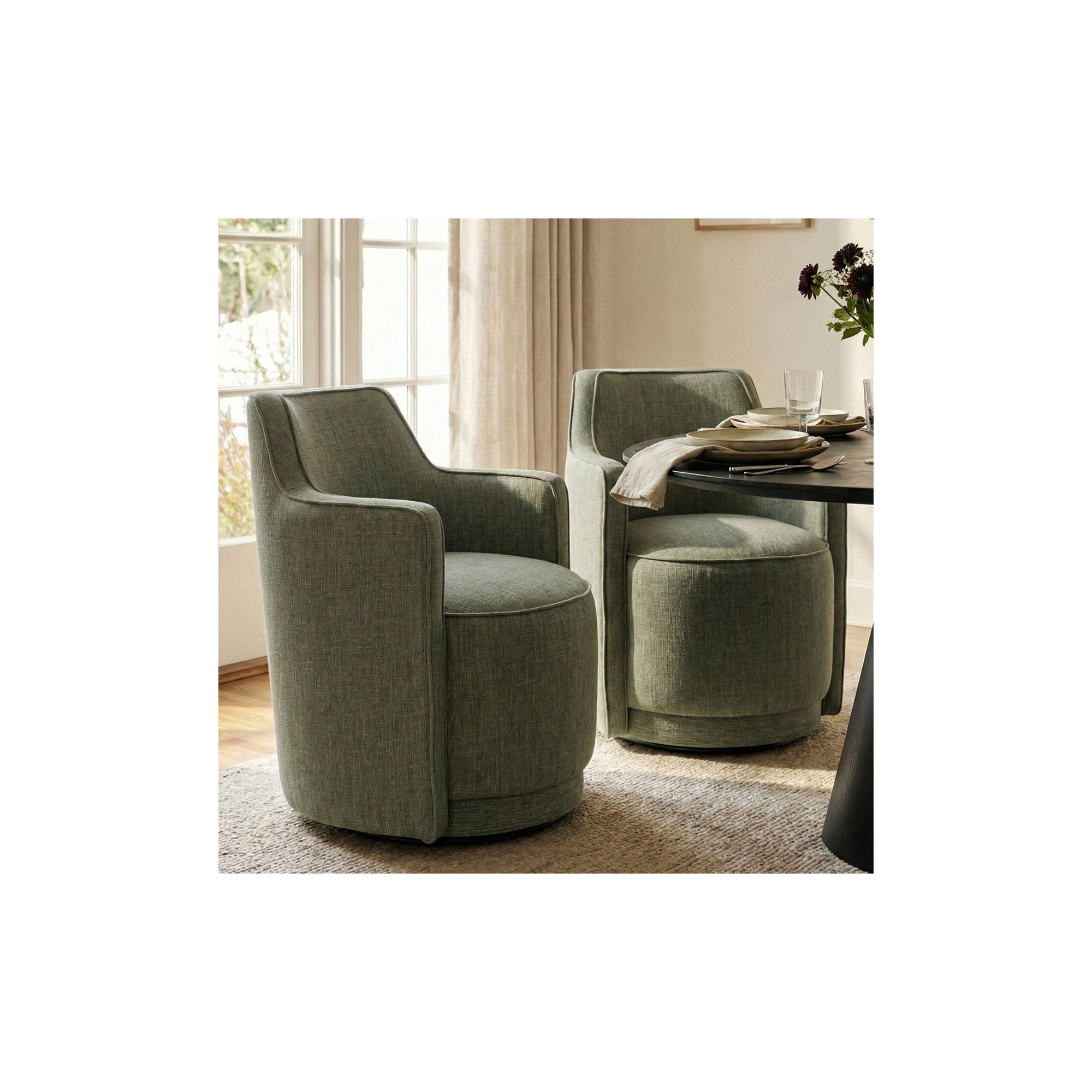 19" Seat Height Upholstered Swivel Dining Chair, Green