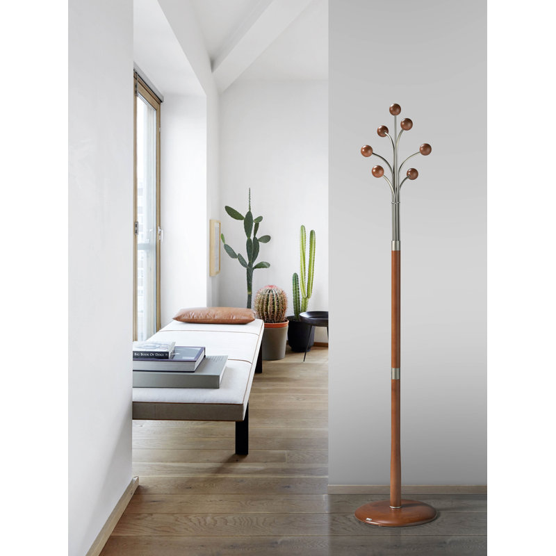Virgil Solid Wood Freestanding 6 - Hook Coat Rack, Cherry