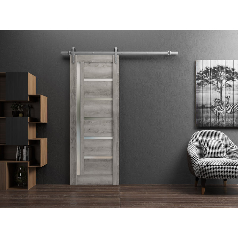 Porte de grange en bois lambrissé sans trousse de quincaillerie d’installation, 36 po x 80 po, Gris Nebraska