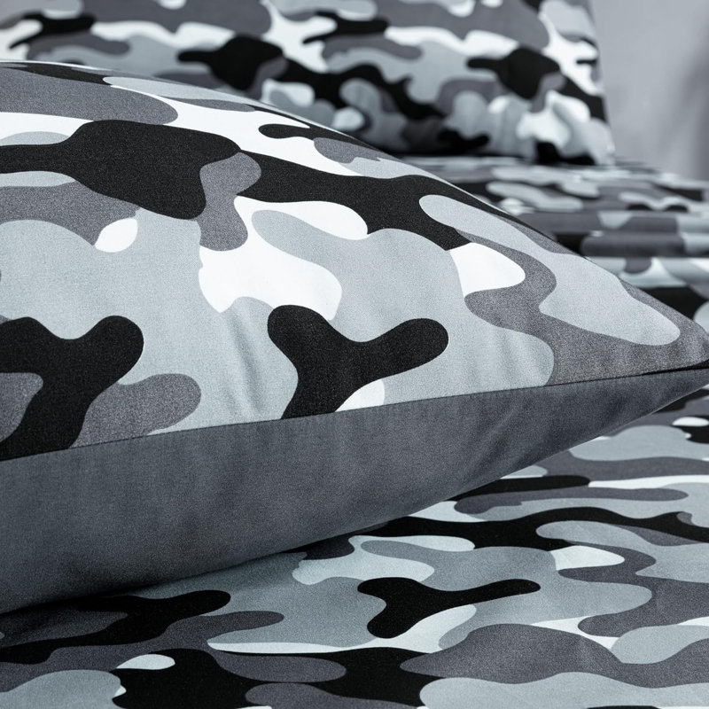 Microfiber Camouflage Sheet Set, Twin Sheet Set with 2 Additional Pieces, Black/Gray