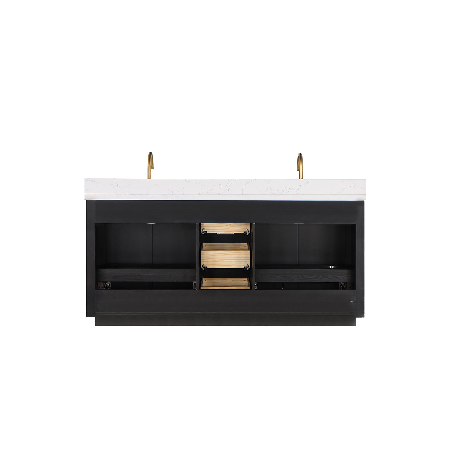 Adela 72'' Double Bathroom Vanity, Black, White, Gold