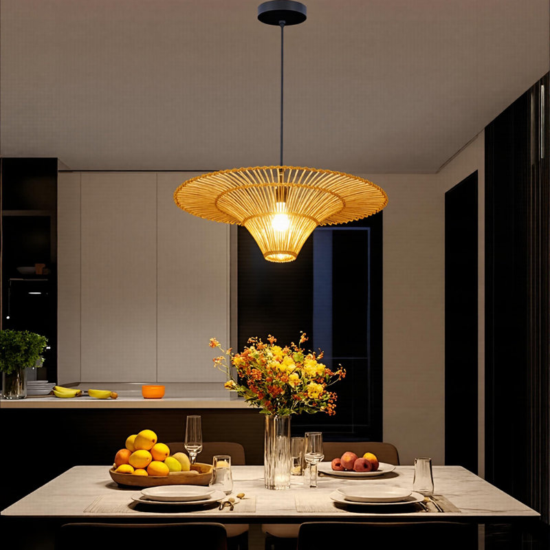 1-Light Rattan Pendant Chandelier for Dining Room, 11.81'' H x 39.37'' W x 39.37'' D