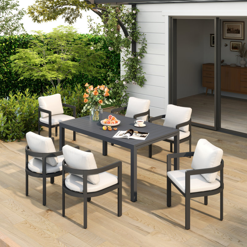 Ensemble repas d'extérieur pour 6 personnes avec table rectangulaire extensible, 6, Gris