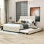 Grand lit plateforme tapissier Malenna avec 2 tiroirs, tête de lit et lit gigogne simple TG-764471558