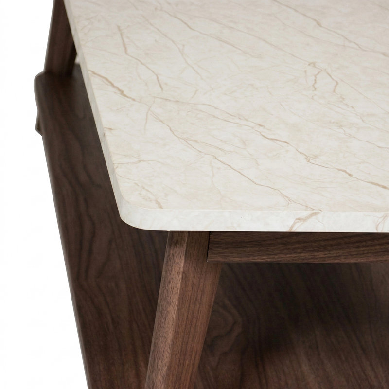 Four Leg Coffee Table with Storage, White / Walnut