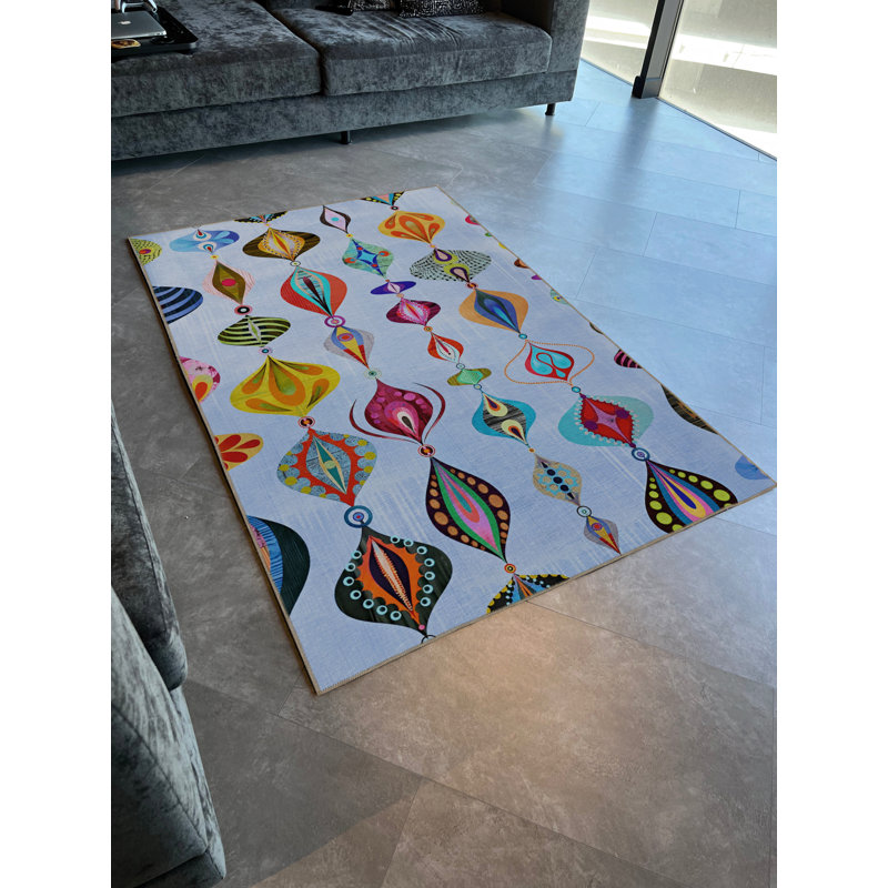 Blue-Themed Multi-Colored Surrealist Shape Patterned Creative Modern Decorative Rug, Rectangle 4'7" x 6'6"